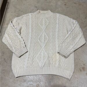 Donegal Irish 100% Wool Sweater Men’s L Cream Cable Knit Fisherman Fair Isle